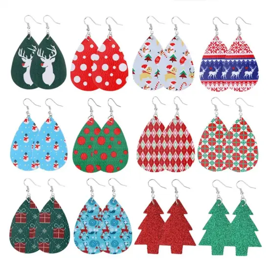 Kitcheniva 12 Pairs Christmas Faux Leather Teardrop Dangle Earrings {1}