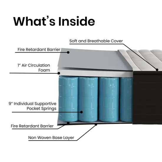 Emma and Oliver Drift 10 Inch Hybrid Mattress, High Density Foam and Pocket Spring Mattress in a Box, CertiPur-US Certified Foam {5}