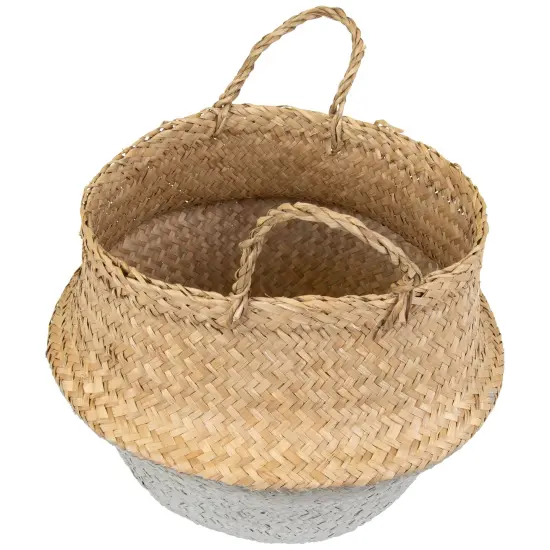 Northlight Seagrass Belly Wicker Basket with Handles - 13" - Silver and Beige {6}