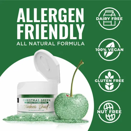 Bakell - Christmas Green Tinker Dust Edible Glitter (5g, 1x Jar) for Food, Desserts, and Beverages! {4}