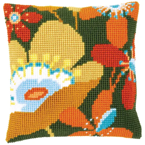 VervacoRetro Flowers I Pillow Cover Needlepoint Kit Multi {1}