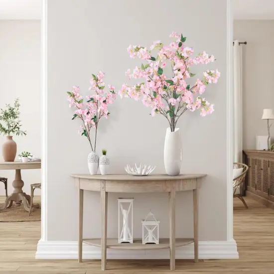 Artificial Cherry Blossom Flowers 3 Pcs Faux Cherry Blossom Stems Faux Silk Cherry Blossom Branches 35.4&rsquo;&rsquo; Fake Flowers Long Stems for Vase Arrangements Home Wedding Table Decor (Pink) {2}