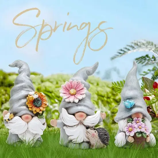 3pcs 4.75" H Spring Summer Gnome Garden Decorations- Tomte Elf Fall Gnome Decorations Gifts -Swedish Elf Dwarf Figurine Table Gnome Decor Indoor Home Decorations (Gnome Gray 2) {3}