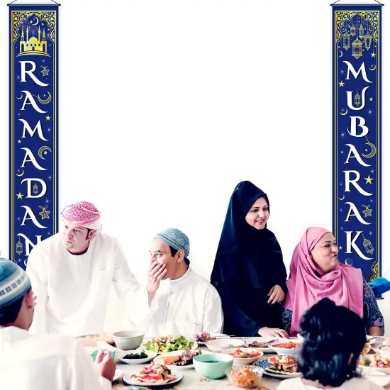 Blulu Eid Mubarak Decoration Set Ramadan Mubarak Porch Sign Ramadan Banner Hanging Decoration for Indoor/outdoor Decor Eid Al-fitr Party(Blue) {3}