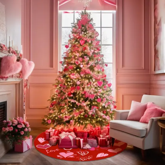 Sozize 36 Inch Valentine's Day Tree Skirt Love Heart Clover Double Sided Print Mat St. Patrick's Day Tree Skirt Christmas Tree Skirt for Holiday Party Decoration {4}