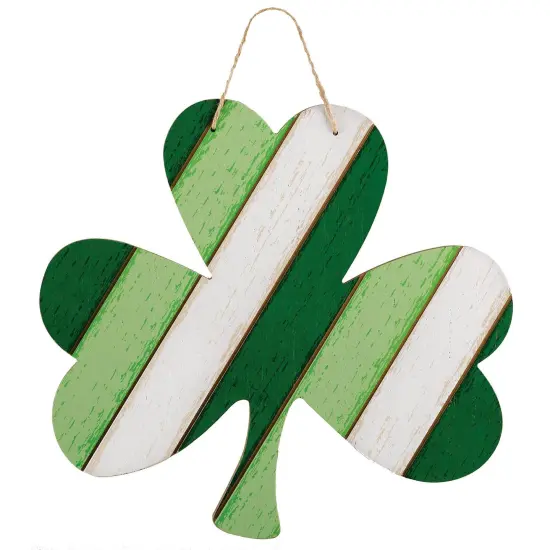 Vibrant Green Shamrock Hanging MDF Sign with Rope Hanger (13" x 14") - 1 Pc. - Perfect for Irish-Themed Decor, Parties & Celebrations {1}