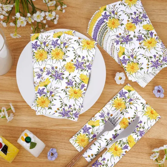 100 PCS Floral Napkins, Chamomile Napkins, Disposable Hand Towels For Bathroom, Flower Napkins, Floral Napkins Disposable for Party Picnic Dinner Wedding Spring Summer, Floral Guest Napkins {2}