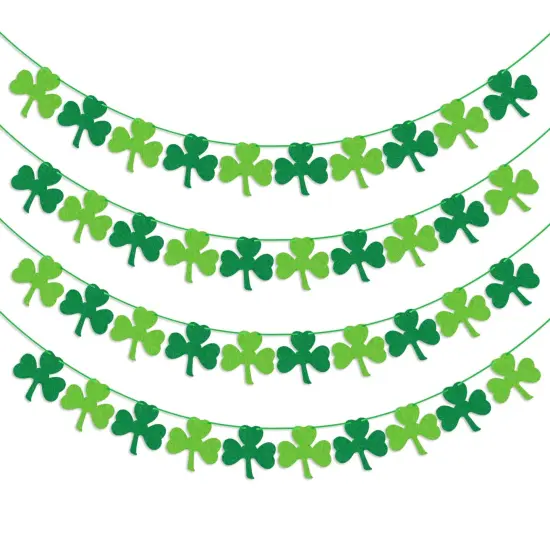 St Patricks Day Decorations 4PCS Felt Shamrock Garland Banner - NO DIY Shamrock Clover Garland Banner for St Patricks Day Decor - Dark Green Light Green for Irish Party Supplies {1}