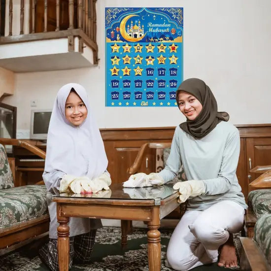 Ramadan Calendar, Eid Mubarak Calendar Countdown for Eid Party Supplies, Ramadan Advent Calendar Poster with 30 Countdown Star Stickers for Ramadan Mubarak Home Wall Decorations {2}