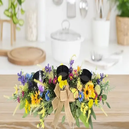 Candle Holders Spring Summer Centerpiece,3 Wick Candle Holder with Daisy and Sunflowers, Perfect for Spring Decor,Easter Centerpiece Table Decor,Indoor Home Decor,Desktop Decor {3}