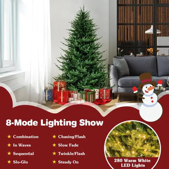 Costway 6/7 FT Pre-Lit Artificial Christmas Tree Hinged 788/1130 Branch Tips & 280/380 LED Lights {6}