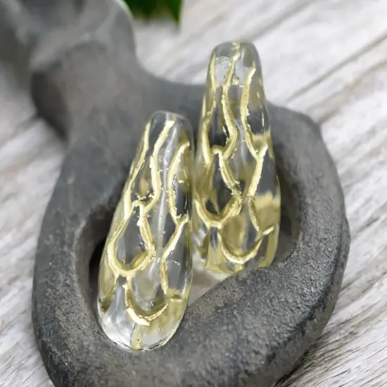 *6* 25x12mm Gold Washed Crystal Mermaid Scale Large Drop Beads {3}