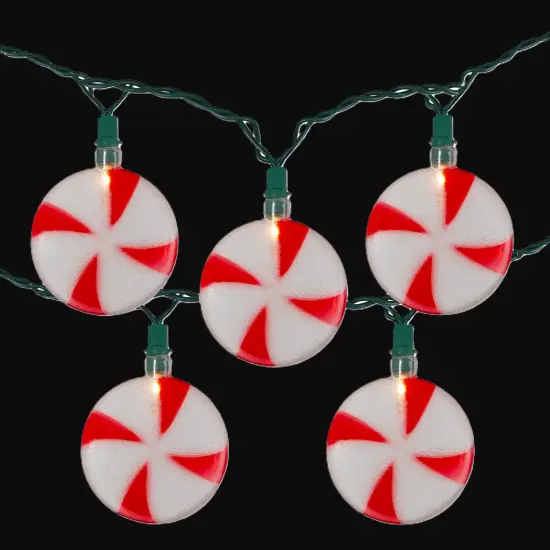 Northlight Peppermint Candy Christmas Light Set - Clear - 6' Green Wire - 10ct Red {4}