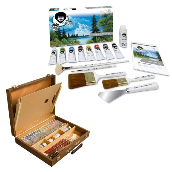 Bob Ross Master Artist Oil Paint Set Includes Wood Art Supply Carrying Storage Case Sketchbox w/ Palette Assorted {1}
