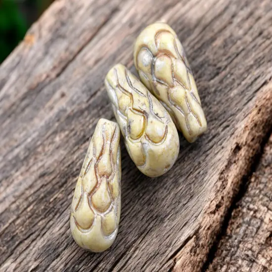 *6* 25x12mm Champagne Alabster Mermaid Scale Large Drop Beads {5}