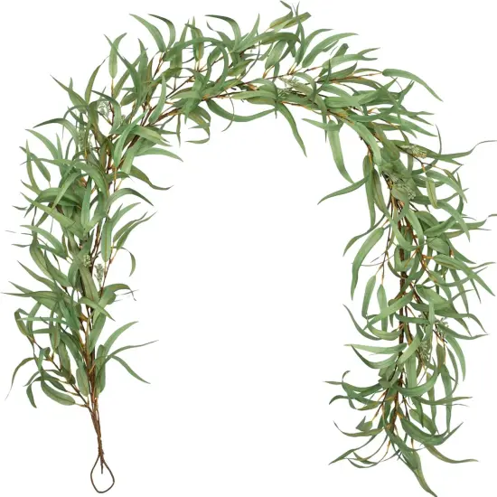 6ft Artificial Willow Eucalyptus Garland, Realistic Faux Greenery Garland for Spring Decor, Fireplace Mantel, Wedding Arch, Table Runner, Indoor & Outdoor Decoration {1}