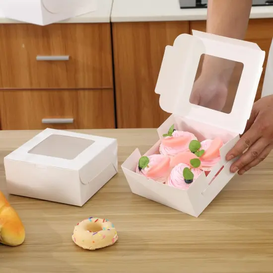 20Packs- 4 Count White Cupcake Containers Bakery Cake Boxes, Birthday, Wedding, Auto-Popup Cupcake Boxes for personalized gift giving , Cookies, Baking Gift Display,cake boxes {4}