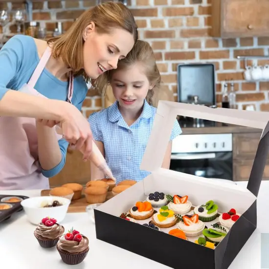 6PCS Cupcake Containers with Window, Black Cupcake Holder with Insert Pastry Box 12 Count Holding 72 Cupcakes for Birthday Holiday Party Bakery Supplies {2}