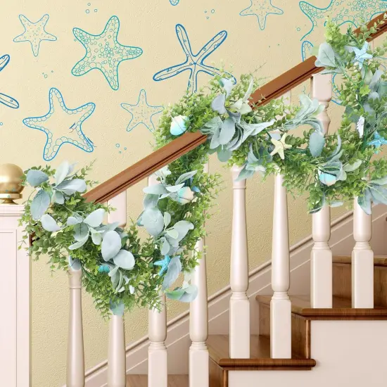 6 Ft Shell Garland Beach Mantel Swag Coastal Beach Decor Starfish Table Greenery Seashell Theme Centerpiece Starfish Mantel Garland for Spring Summer Home Dining Bedroom Doorway {5}