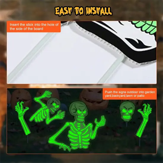 5 Pack Glow in The Dark Halloween Skeleton Yard Signs,Luminous Halloween Graveyard {5}
