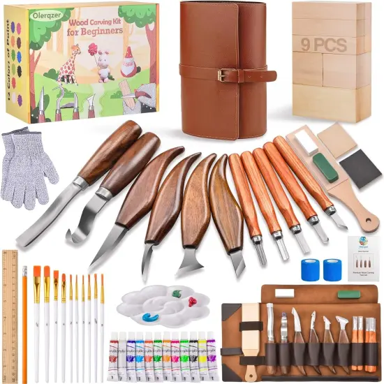 56 PCS Wood Carving Tools Set with PU Leather Storage Bag {1}