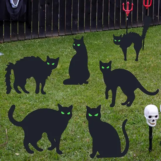 6 Pack Black Cat Yard Signs Halloween Decor with 12 Metal Stakes {4}