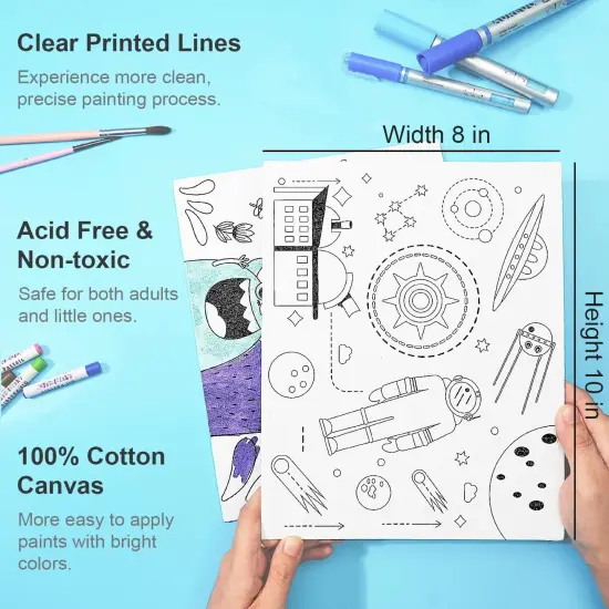 12 Pc Pre Drawn Canvas Painting kits for Kids - 8x10 Inch {2}