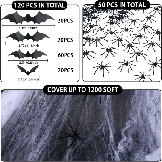 Halloween Spider Webs &120pcs Fake Bats 50pcs Fake Spiders {2}