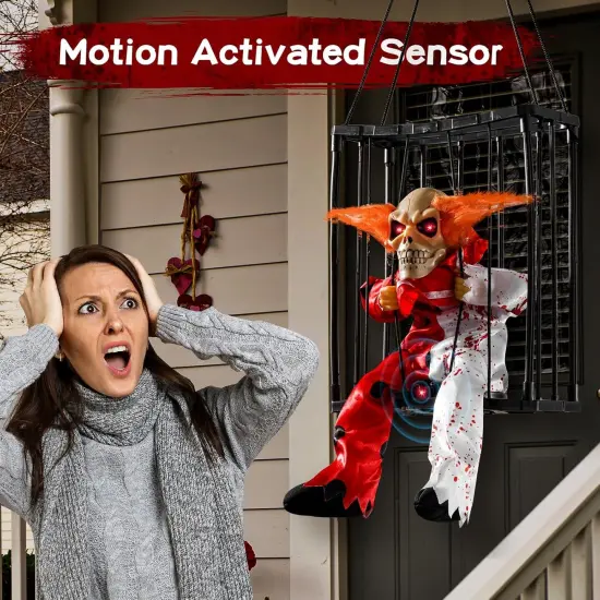 Clown Scary Skull Cage Prop with Motion Activated {2}