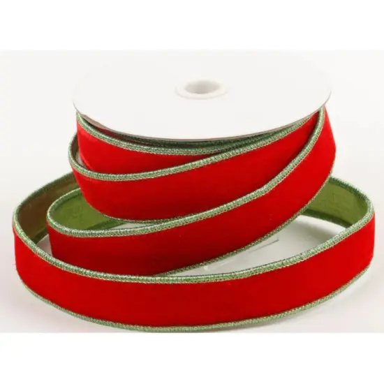 1.5" Red Velvet Lime Green Dupion Ribbon (5 Yards) {1}