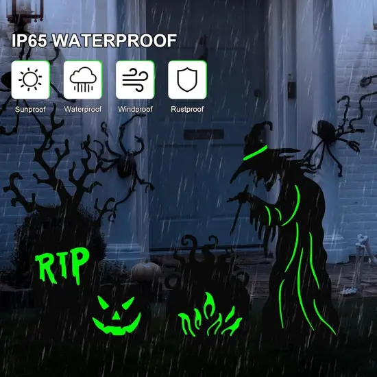 3 Pack Warerproof Scary Witch Tombstone Cauldron Fluorescent Metal Stakes {2}