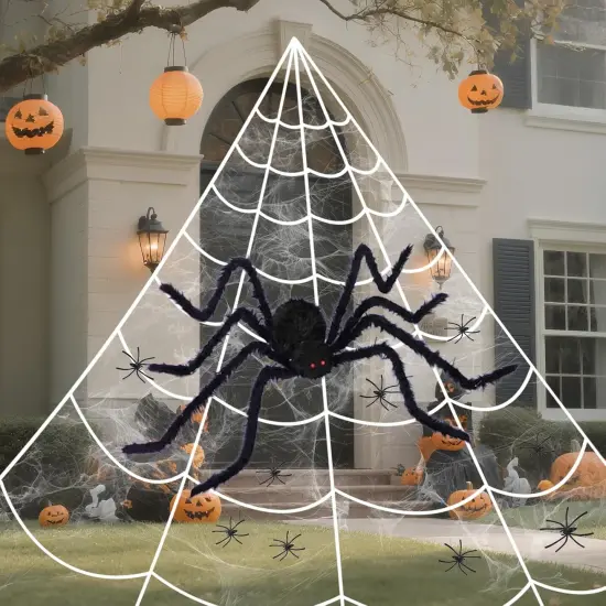 15.8Ft Giant Spider Web Halloween Decorations with 250 LED Lights {3}