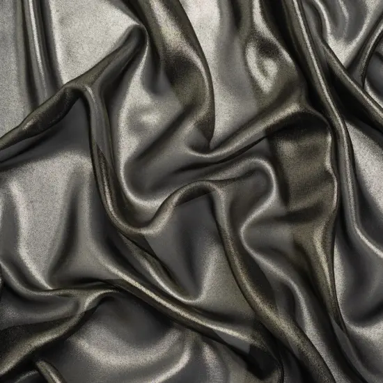 1 Yard Gold on Black Liquid Sheen Metallic Polyester Chiffon Sheer Fabric 60" Width {1}