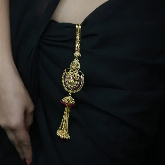 Indian Waist Key Chain Classic Gold Plating Indian Kamarbandh Ethnic Kundan Belly Chain Bridal Jewelry Gift Ruby {4}