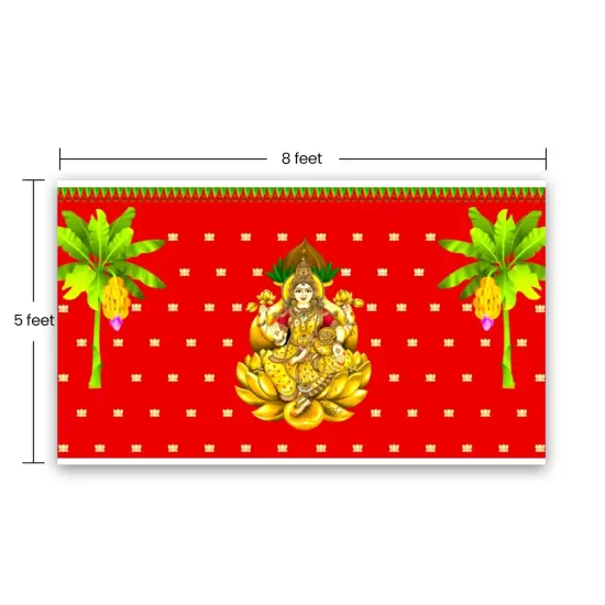 Goddess Laxmi Backdrop 5x8 Feet Indian Traditional Cloth Varalaxmi Vratam Decor Indian Diwali Decor Pooja Wall Decor Indian Wall Art Photo Decor Banner Decorative Cloth Navratri Decor {4}