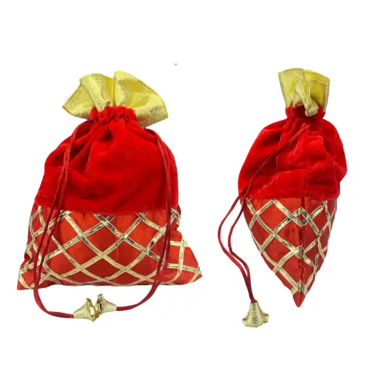5 Potli Bags, Gifting Bags, Women Velvet Hand Bags, Wedding Return Gifts for Pooja Housewarming Favor Orange {6}