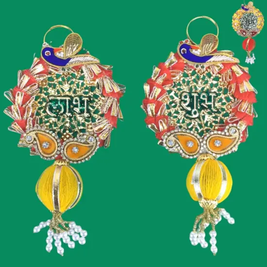 Shubh Labh Diwali Meenakari Rangoli Hangings, Traditional Indian Hindu Gift & Decor Item for Home Office Floor / Wall Hanging Decoration {6}