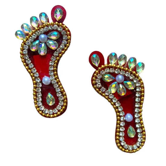 Acrylic Lakshmi Charan Paduka Feet 1 Pairs Laxmi Feet Good Luck Footsteps Shubh Labh Rangoli Sticker for Door Entrance Home Temple Diwali Decoration Indian Traditional Vara Lakshmi Pagla {7}