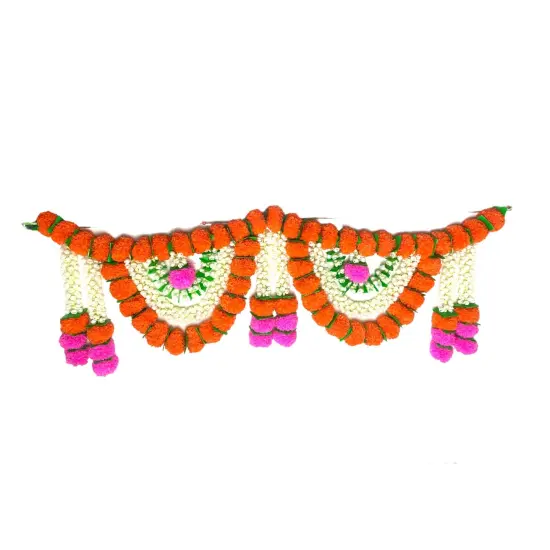 Marigold Jasmine Door Toran Hanging Valance Marygold Garland Mantle Window Decor Bandarwal Puja Diwali Decoration Day of the Dead Dia De Los Muertos Mexican Fiesta Halloween Decor (44 Inch) {7}