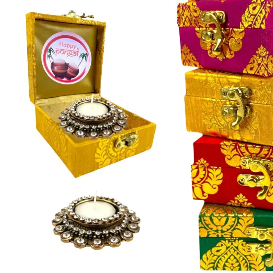 Pongal Gift Boxes, Candle Holder Ugadi Gift Box Hamper Basket, for Employees, Home Office Friends , Family & Relatives {1}