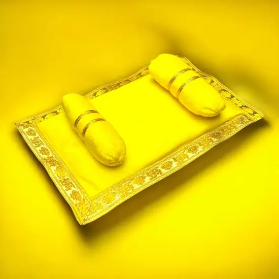 Laddu Gopal Velvet Asan Takiya Pillow Set for Lord Ganesha, Krishna, Kanha Ji, Bal Gopal God Goddess Idol Soft Mattress Cushion/gadda Bed Cum Aasan Set (9.5x6.5 Inch) Lemon {1}