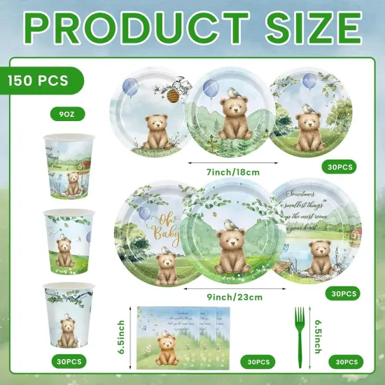 150pcs Bear Baby Shower Table Decorations Plates Napkins {2}