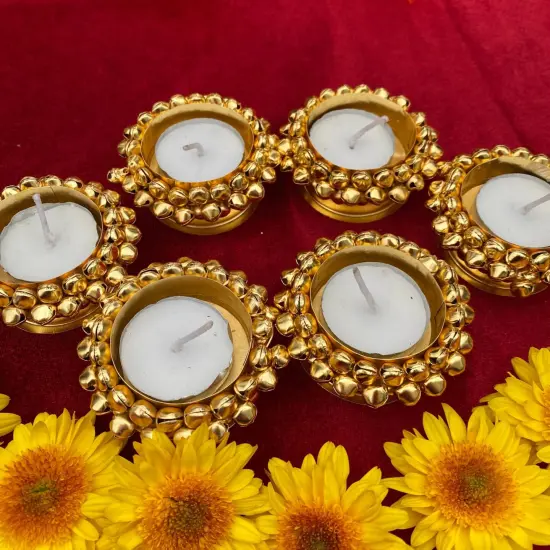 Candle Holder 4 Pieces Tealight Candle Holder Stand Ghungroo Diwali Diya Holders for Indian Festival Decorations Lighting Accessories Navratri Wedding Pooja Home New Year Boho Decor {3}