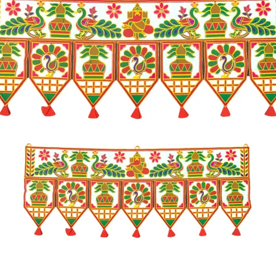 3 Pcs Indian Fabric Door Toran 39 Inch Peacock Shubh Labh Bhandarwal Hanging Valance Traditional Wall Decorative for Window Home Temple Decor Wedding Diwali Navratri Puja Housewarming Decor {4}