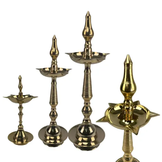 2 CT Brass Oil Lamp DiyaSamai Deepak Lamp Kerala Traditional Kutthu Vilakku Panchmahal Deepam for Home Temple Mandir Office Diwali Decoration - Deepawali Return Gift {1}