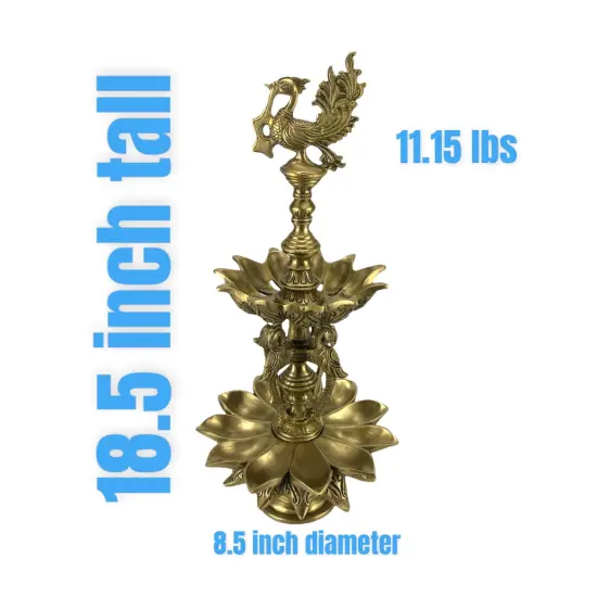 Large Parrot Brass Oil Diya Kerala Samai Puja Diya Traditional 18.5 Inch Oil Lamp Hindu Religious Kathu Vilakku Deepak for Puja Deepam Home Temple Diwali Decor Housewarming Return Gift {3}
