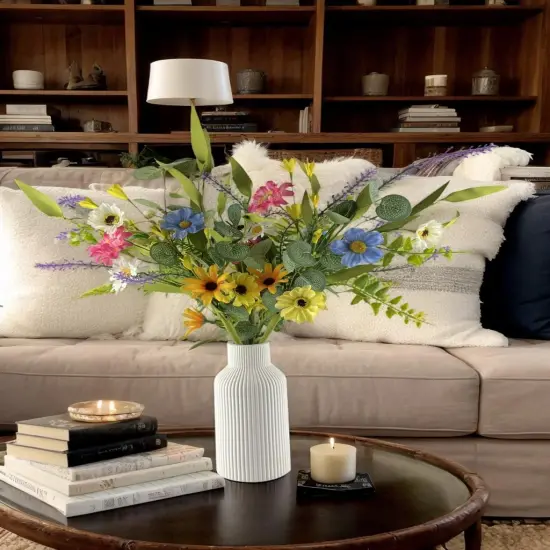 3 Bundles Summer Artificial Daisy Flowers &ndash; Colorful Faux Wildflower Bouquets for Tabletop Decor, Silk Fake Flowers for Home, Kitchen, Wedding, Party, and Vase Arrangements {3}