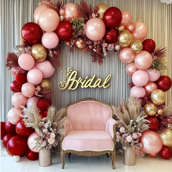 Burgundy Pink Balloon Garland - Double Stuffed Ruby Red Pearl Pink Gold Balloon Arch Kit Wine Red Maroon Metallic Balloons for Birthday Baby Bridal Shower Mother's Day Engagement Wedding Party Decor {2}