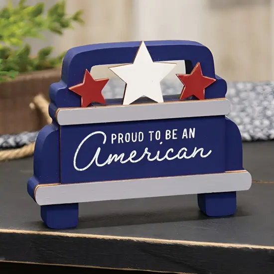 Chunky Blue Pickup Truck Decor for Patriotic Summer Tabletop Display {2}