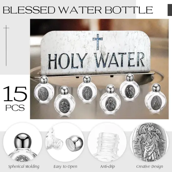 15 Pcs Glass Holy Water Bottles 0.5 Floz -Silver {4}